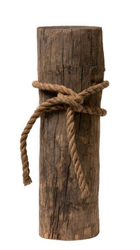 Weathered dock post with a rope tied around it