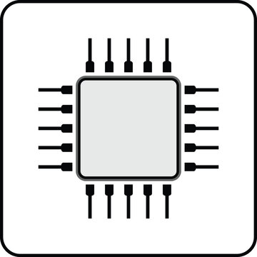 Central processing unit chip icon featuring gray square body for computing system.