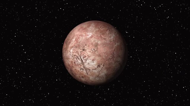 Makemake dwarf planet rotating in deep space with starry background