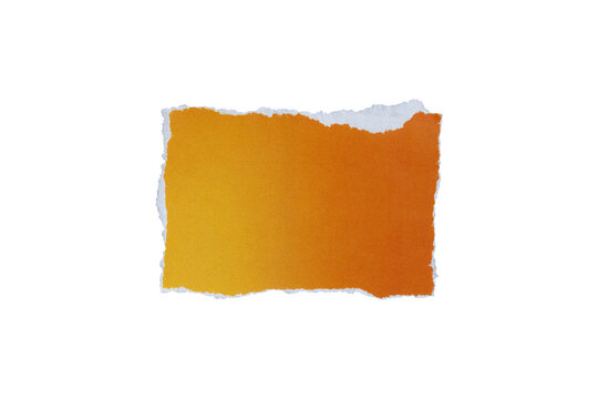 piece of blank gradient yellow to orange paper rectangle texture background torn and ripped on transparent background. document frame design