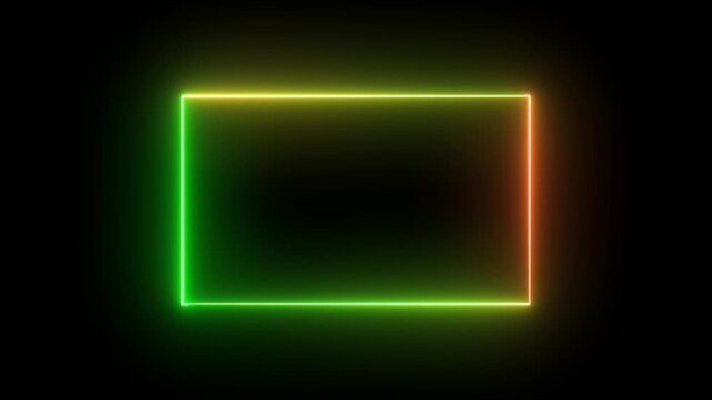 Glowing Neon Rectangles Pulsing with Green and Orange Light on Black Background Abstract Motion