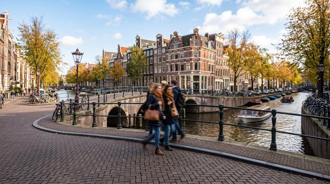 Amsterdam Historic Canal View with Bridges and Traditional Houses