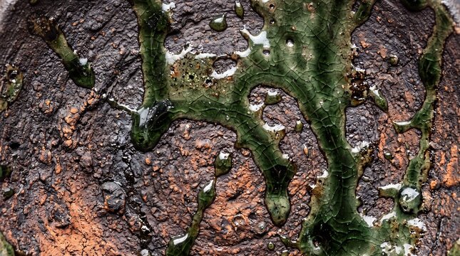 Rough Textured Ceramic Surface with Green Glaze
