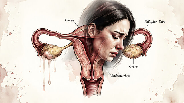 Medical of female reproductive system with fallopian tubes and uterus