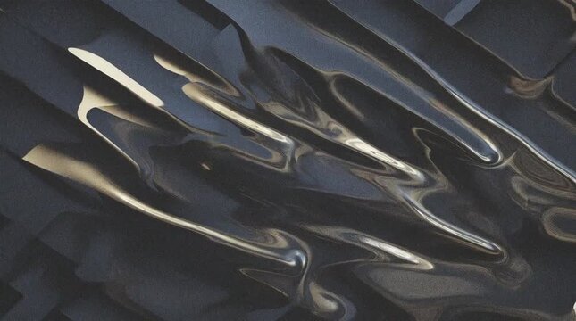 Metallic liquid ripples with chrome reflections, Abstract dark fluid waves. Glossy black oil texture background for luxury branding