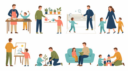 Fototapeta premium Parents and children spending quality time together, family activities collection