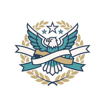American eagle emblem with laurel wreath and ribbons