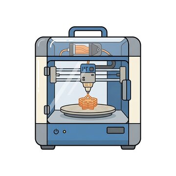 Food 3D printer creating a meal, modern culinary technology and automated cooking device.