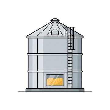 Metal grain storage silo illustration for agricultural and farming industry concepts.