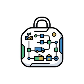 Supply chain traceability icon showing product journey from farm to consumer delivery.