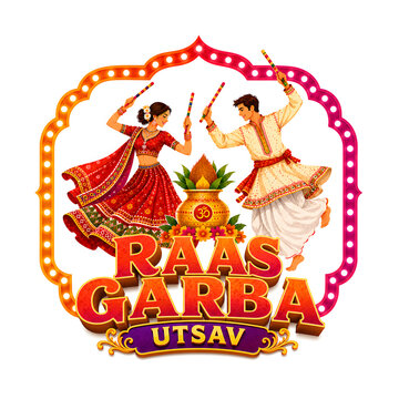 Raas Garba Utsav Decorative Lettering for Indian Navratri Festival Celebration Graphic