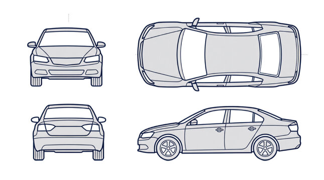 Car Set Various Views and Front View Architectural Drafting Symbols