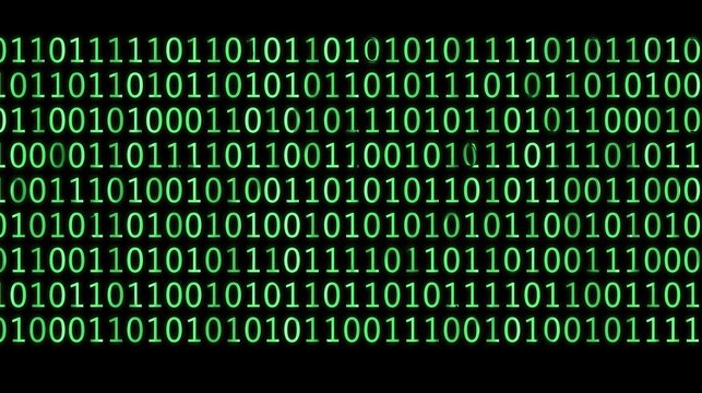Artificial Intelligence and Computer Programming background with green binary code stream for cybersecurity and digital technology concepts