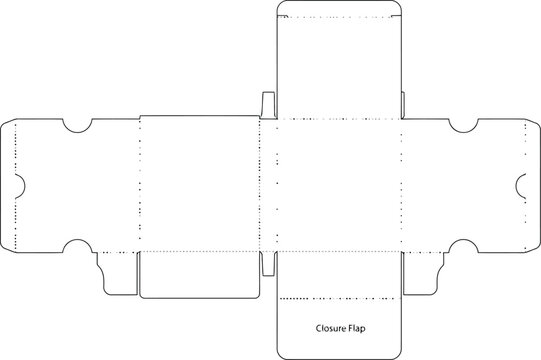 Flat cardboard box die cut template with closure flap for product packaging design