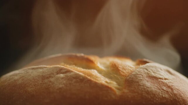 Close-up Golden Brown Bread Crust Steam Background