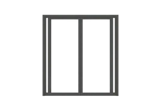 Minimalistisches Symbol eines Fensters mit zwei Scheiben in einem schlichten grauen Rahmen auf wei&szlig;em Hintergrund f&uuml;r architektonische Designkonzepte