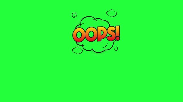 Comic book style oops speech bubble animation with green screen