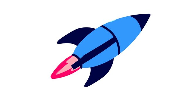 Blue Space Rocket Launch Flat Animation Loop
