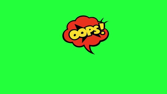 Comic book style oops speech bubble animation on green screen 