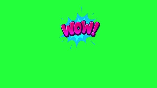 Animated comic book style wow explosion text with vibrant colors 