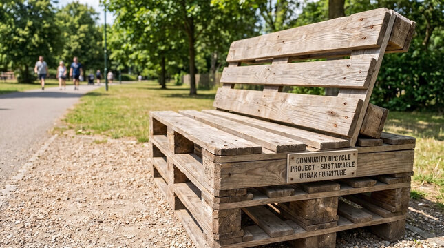 Park Bench Made from Recycled Pallets for DIY Project Blogs, Sustainable Living Websites, the Concept of Upcycled Furniture, Community Space Articles, and Eco-Friendly Design