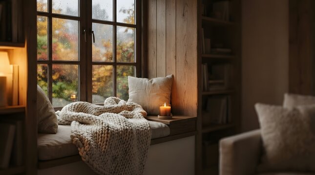 Warm Autumn Living Room with Candles and Cozy Textiles