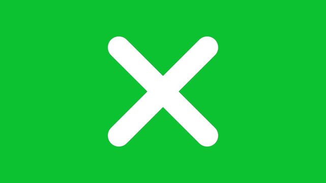 White cross mark appearing on a bright green background in this simple motion graphics animation clip for screen projects