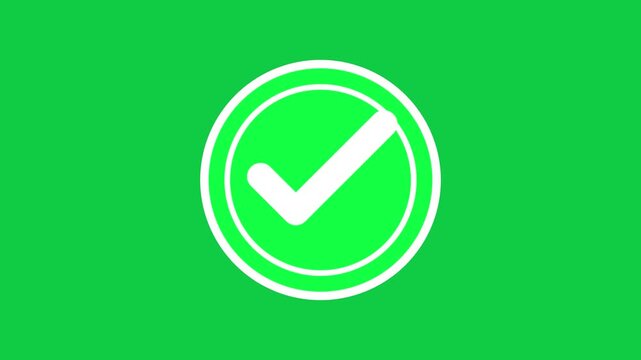 Animated checkmark icon inside a circular loading animation motion clip displayed on a vibrant green digital background for user interface