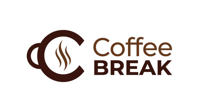 Modern coffee break logo design with a stylized cup and steam.