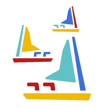 Set of colorful minimalist jangada sailboat illustrations isolated on white