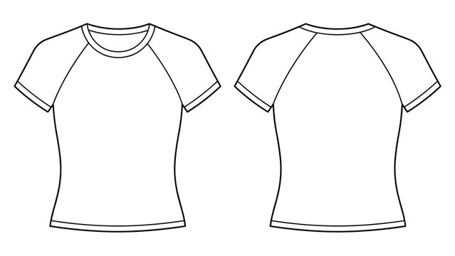 Vector raglan sleeve casual t-shirt front and back view. Mock up template