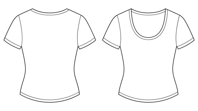 Vector scoop neck short sleeve tee front and back view. Mock up template