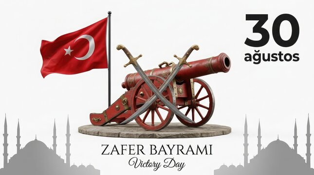 30 August Zafer Bayramı Turkey Victory Day banner with historical cannon and Turkish flag