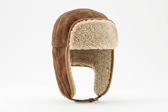Classic Brown Suede Aviator Hat with Warm Faux Fur Lining and Ear Flaps Isolated on White Background for Winter Fashion