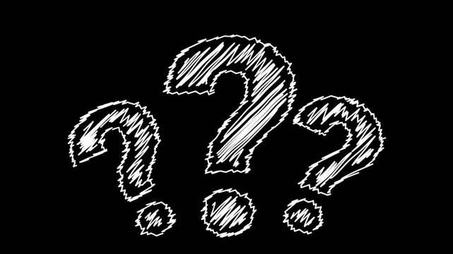 Confusion marks animated hand drawn scribble multiple question marks wiggling on 4k black background