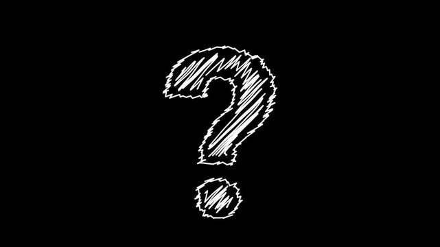 Question mark animated hand drawn scribble query problem confusion icon wiggling on 4k black background
