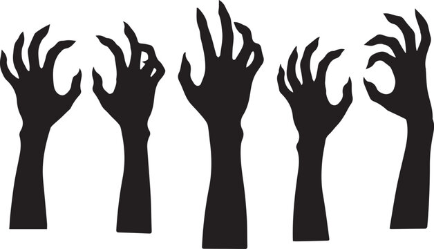 Set of five creepy zombie hands silhouettes