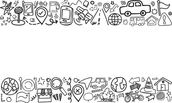Hand Drawn Navigation Travel Transport Top Bottom Border Background