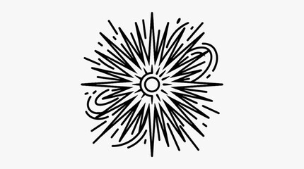 Obraz premium Hand-drawn black ink starburst illustration featuring sharp radiating rays, circular center, and orbital curved lines. Minimalist celestial sunburst or star icon in a vintage sketch style.