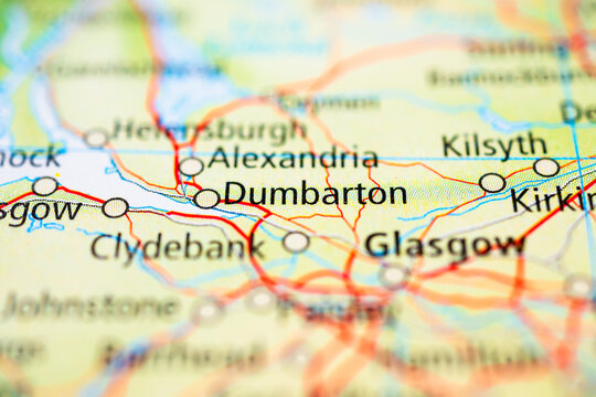 Macro atlas detail highlighting Dumbarton and Glasgow in Scotland.