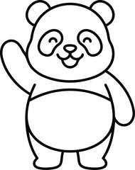Adorable hand drawn illustration depicts a cheerful panda bear happily waving a paw on a clean white backdrop © Saiful