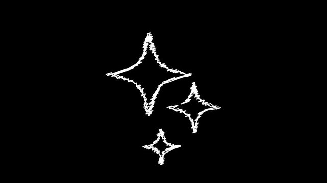 Sparkle stars animated hand drawn scribble glowing twinkle burst loop overlay on 4k black background