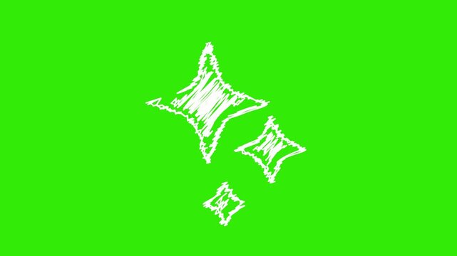 Sparkles animated hand drawn doodle shining twinkle stars wiggling loop on 4k green screen background