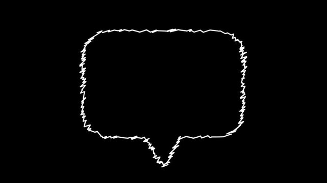 Speech bubble animated hand drawn scribble text box wiggling loop overlay on 4k clean black background