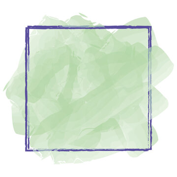 blue square frame on green watercolor splash