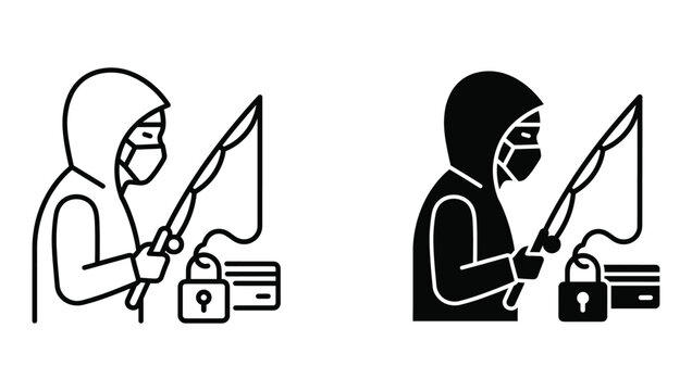 Phishing attack icon set, hacker stealing credit card data