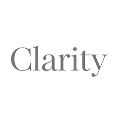Clarity word written in elegant serif typography on a clean white background. © Sorf