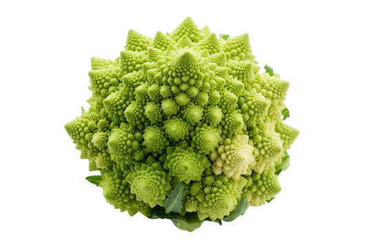 Una coliflor romanesco fresca y vibrante con su patr&oacute;n geom&eacute;trico fractal &uacute;nico aislada sobre un fondo blanco puro, ideal para fotograf&iacute;a culinaria y conceptos de alimentaci&oacute;n saludable.