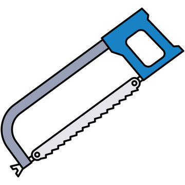 Flat style icon illustration of hacksaw metal cutting tool isolated on transparent background. Graphic design element clip art for hardware repair service assets.