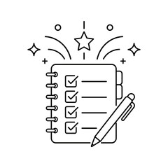 Fototapeta premium Checklist notebook with black line art elements for efficient planning.
